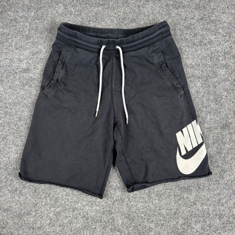 Nike Shorts Mens Size S Black Graphic Logo Raw Hem Drawstring Athletic Casual